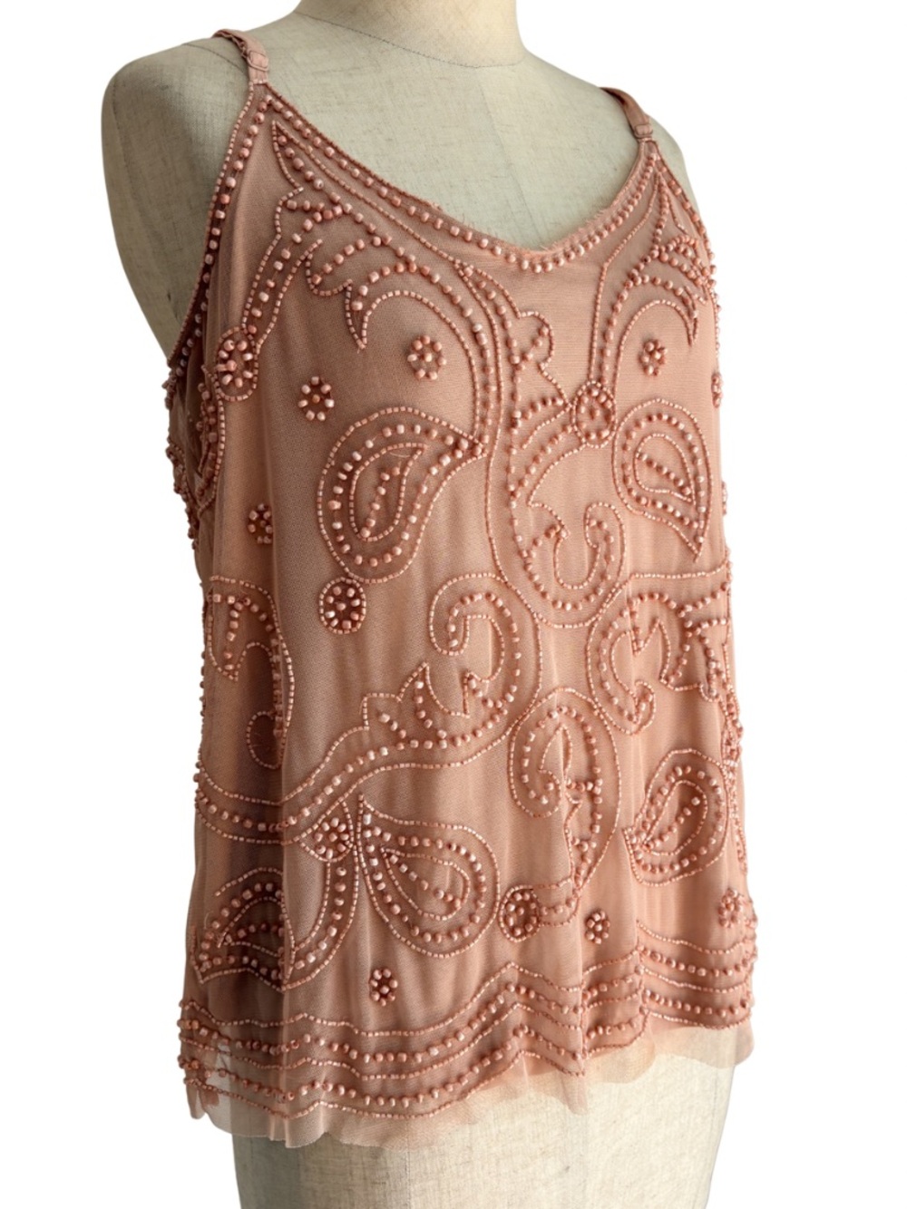 VTG Camisole Sz M Pale Pink Beaded Paisley Embellished Mesh Top Y2K Fairycore